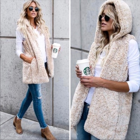 Jackets & Blazers - Cozy fur vest with hood!